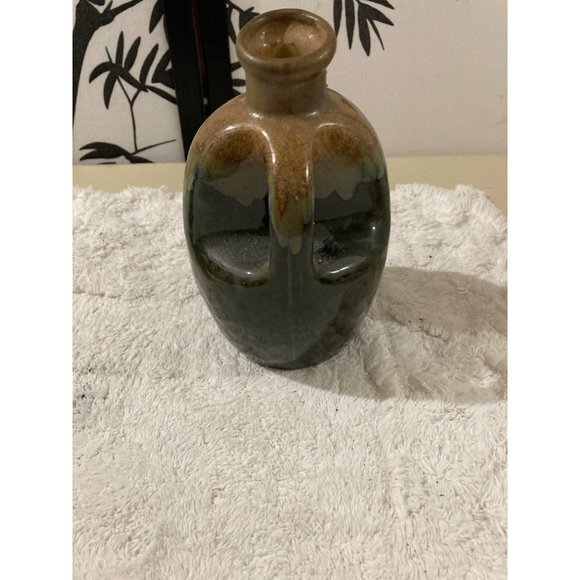 Vintage Handled Pottery Saki Bottle Green - Picture 2 of 6
